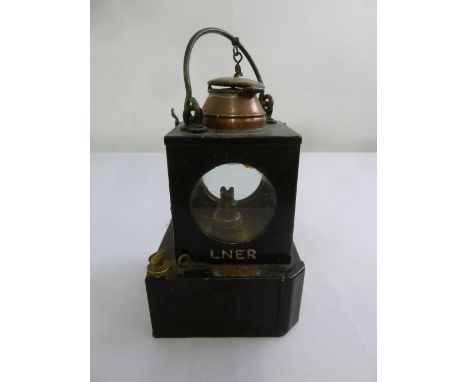 LNER railway lamp with carrying handle and glazed sides
