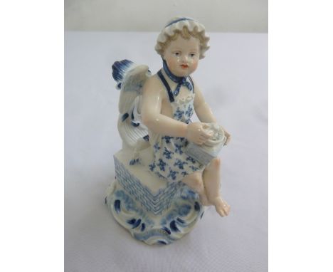 Meissen mid 19th century figurine of a putti seated with a coffee grinder K117