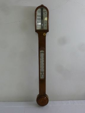 19th Century Green & Gilt, Carved Thermometer Over Barometer, Circa 1850