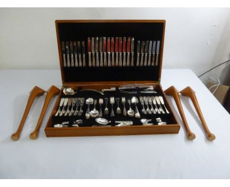 A canteen of silver plated flatware for twelve persons in fitted mahogany case on four baluster legs