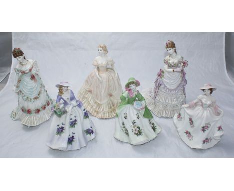 Five Royal Worcester figures, 'Sweet Holly,' 'Sweet Rose,' 'Sweet Violet,' 'Royal Anniversary,' and 'Royal Invitation,' toget