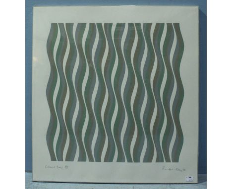 Bridget Riley (b1931-) 'Coloured Greys' a field of vertical wavy lines in tones of grey, brown and green, limited edition sil
