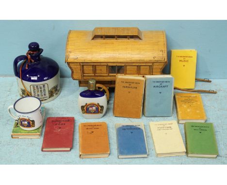 A match stick built Ledge-model Gypsy caravan, together with a Pusser's Rum pottery flagon, flask and enamel mug and quantity