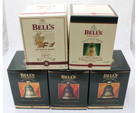 Five Bells Old Scotch Whisky 'Extra Special Christmas Decanters, each in Wade ceramic bell-shaped decanter and outer cardboar