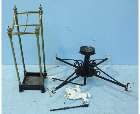 A brass stick stand and a weather vane (as found)