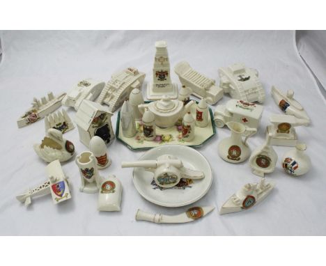 A good collection of military-related and modelled Goss and Crested China including tanks, vehicles, ships, submarines, aerop