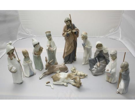 SECTION 24. A Lladro ceramic nativity scene comprising twelve various figures, (one donkey's tail is broken off but still pre