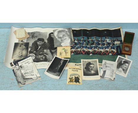 Various signed photos including Maria Caniglia and Byron Cuttler, together with a Portsmouth Football Club '80-'81 signed pos