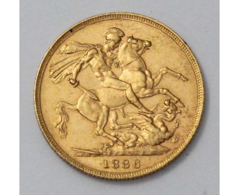 An 1886 22ct gold full sovereign.