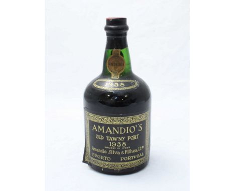 A bottle of Amandio's 1938 Vintage Old Tawny Port, ulage top of shoulder