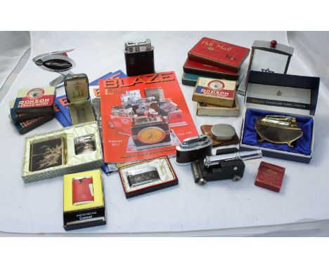 Five various lighters including Ronson 'Senator', cased Ronson Varaflame, cigarette case and lighter with gilt Japanese scene