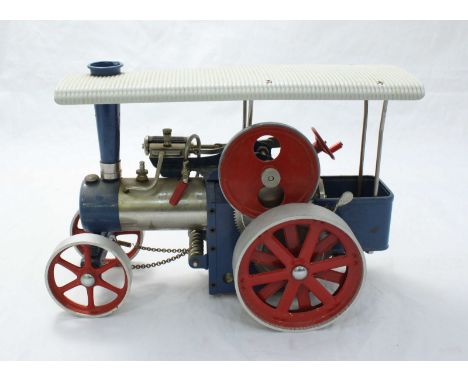 A Wilesco 'Dampftraktor' Old Smokey' Model D40 traction engine in silver, blue and red, with original pamphlet and box