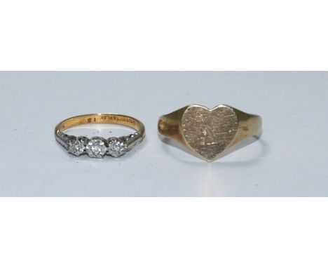 An 18ct gold ring, illusion-set with three small round brilliant cut diamonds, size N, gross weight 2.8g, together with a 9ct