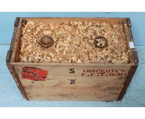 Two Royal Navy Issue 4.5 litre ceramic bottles of Pusser's Rum, each with original wicker casing and in original wooden crate