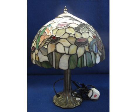 Medium sized Tiffany style table lamp with bronzed metal base and butterfly decorated shade.  42cm high approx.(B.P. 24% incl