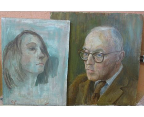 George Jowett, (Welsh, 20th Century), two portrait studies, oils on board, unframed.(B.P. 24% incl. VAT)