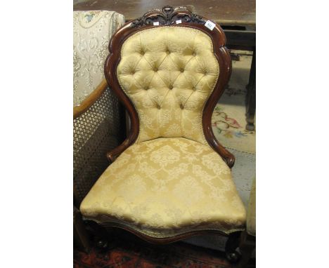 Victorian walnut button back showframe nursing chair.(B.P. 24% incl. VAT)