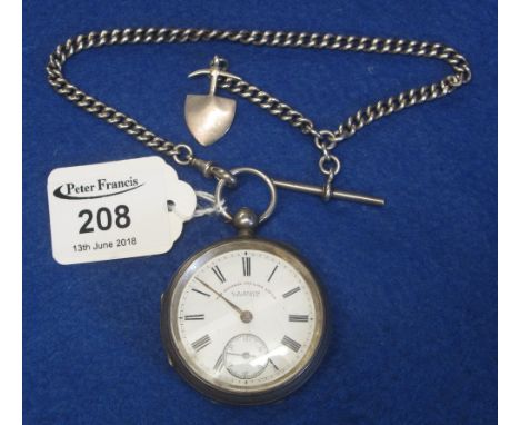 Silver engine turned open faced lever pocket watch by Graves of Sheffield, having Roman enamel face with seconds dial and gra