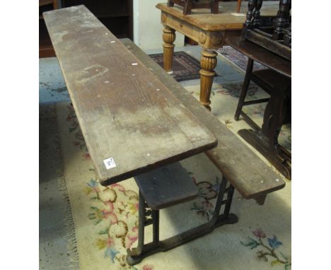 Large school type vintage bench on cast iron supports.(B.P. 24% incl. VAT)