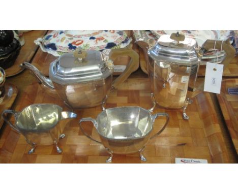 Good quality silver plated Art Deco design four piece tea service on outswept hoof feet. (4)(B.P. 24% incl. VAT)