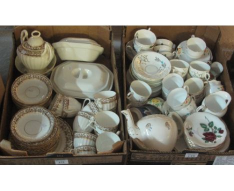 Two boxes of china to include: floral design teaware, Royal standard fine bone china part tea service, Staffordshire cabinet 