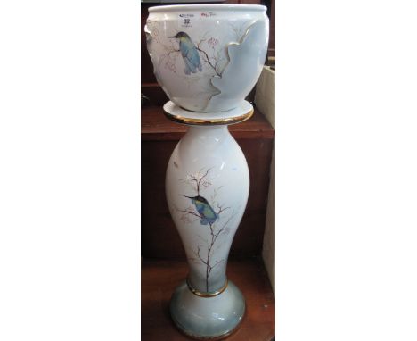 Italian ceramic jardiniere and stand, decorated with bee eaters amongst foliage. (2)(B.P. 24% incl. VAT)