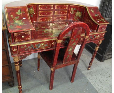 Carlton House style Oriental lacquered desk with matching chair.(B.P. 24% incl. VAT)   CONDITION REPORT:  Poor condition.  Un