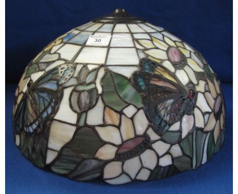 Large Tiffany style lamp shade, overall decorated with butterflies and flowers.  44cm diameter approx.(B.P. 24% incl. VAT)