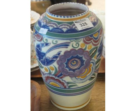 Poole Pottery 1930s Art Deco baluster vase in the 'Blue Bird' pattern, incised mark and initialed: H.E.(B.P. 24% incl. VAT)  