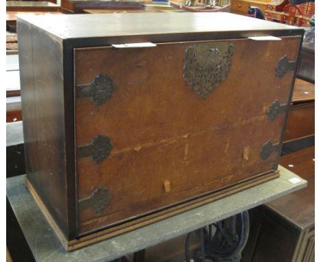 Unusual stained table top writing desk or bureau with hinged lid and brass mounts.(B.P. 24% incl. VAT)