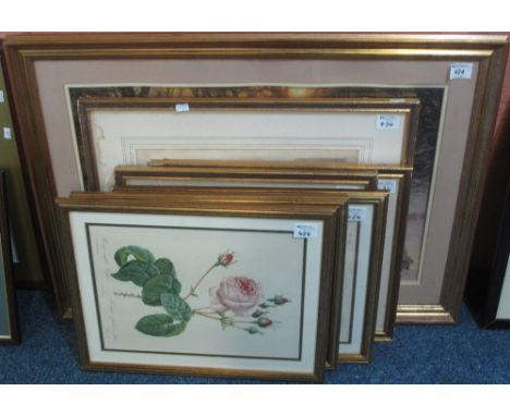 Group of assorted furnishing prints to include botanic studies, Equestrian studies, Jeap in the snow etc.Framed.  (9).(B.P. 2