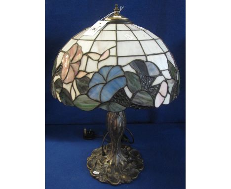 Medium sized Tiffany style table lamp with bronzed base and floral shade.  58cm high approx.(B.P. 24% incl. VAT)