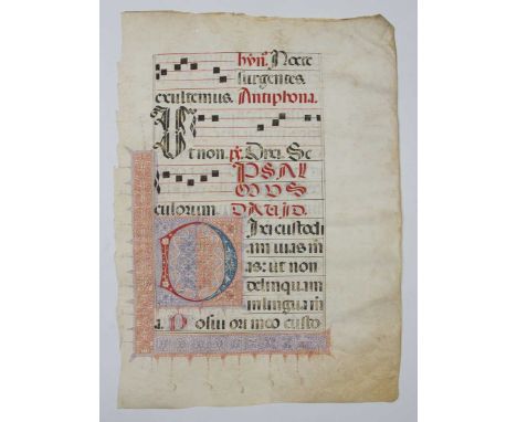 MANUSCRIPT LEAF. [A late 15th – early 16th century leaf from a choir psalter, in Latin, from Spain.] Single leaf (558 x 415mm