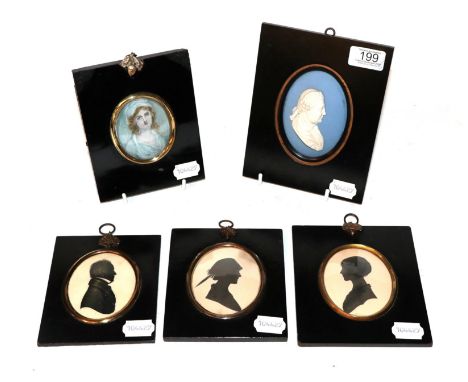 English School (early 19th century) A miniature portrait of Charlotte Keppel; together with a Jasperware profile plaque, labe
