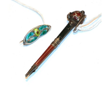 Scottish hardstone brooch and an enamel brooch (2)