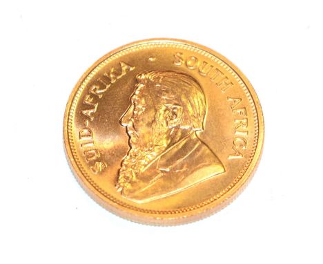 South Africa, 1974 Krugerrand. 1 oz. fine gold (.999). Obv: Bust of Paul Kruger left. Rev: Springbok, 19 - 74 either side. KM