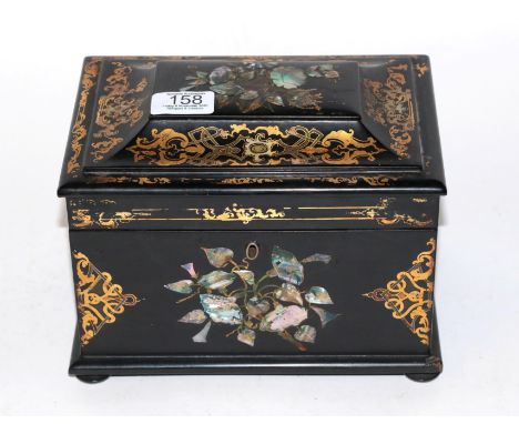 Victorian papier mache tea caddy, with key 
