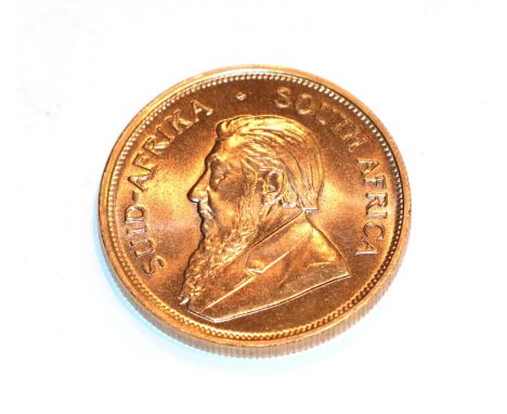 South Africa, 1974 Krugerrand. 1 oz. fine gold (.999). Obv: Bust of Paul Kruger left. Rev: Springbok, 19 - 74 either side. KM