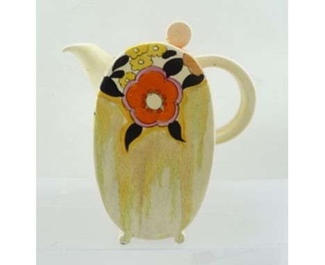 A CLARICE CLIFF BIZARRE COFFEE POT, Bonjour shape, hand-painted Lydiat pattern 