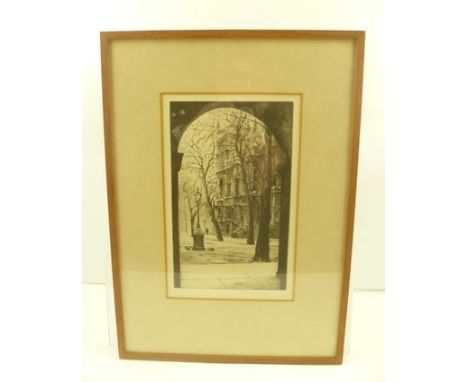 AFTER ROWLAND LANGMAID (1897-1956) "Temple Gardens", Drypoint Etching, signed in pencil, 24cm x 15cm, in plain oak frame, mou