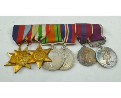 A MOUNTED SET OF SEVEN WORLD WAR II MEDALS, (uninscribed) to William Maitland Rain-Little, (Ex Regimental Sergeant Major R.E.