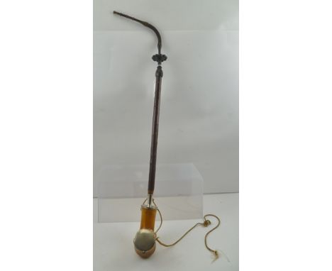 A LARGE MID 19TH CENTURY AUSTRIAN MEERSCHAUM PIPE having wood and horn handle, mouthpiece and Continental silver fittings 