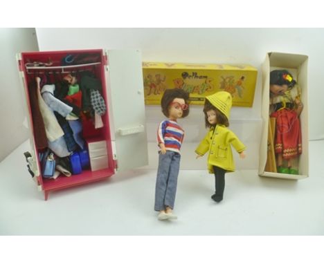 A PELHAM PUPPET 'GYPSY' in original box, together with two Sindy dolls with a wardrobe of clothes 