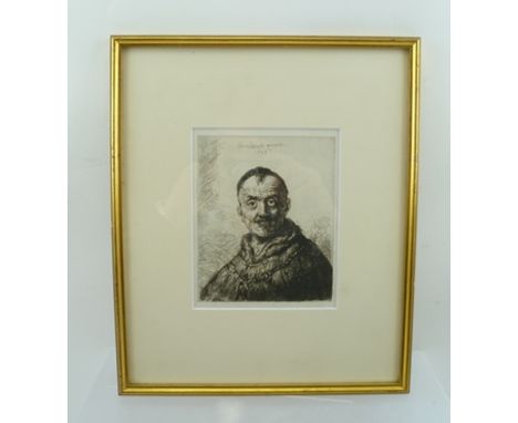 AFTER REMBRANDT HARMENSZ VAN RIJN 'The First Oriental Head', etching and drypoint, dated 1635, mounted in plain glazed gilt f