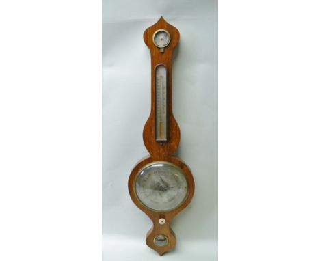 A LATE 19TH CENTURY ROSEWOOD CASED ONION TOP WHEEL BAROMETER/THERMOMETER/HYDROMETER, main dial 19cm 