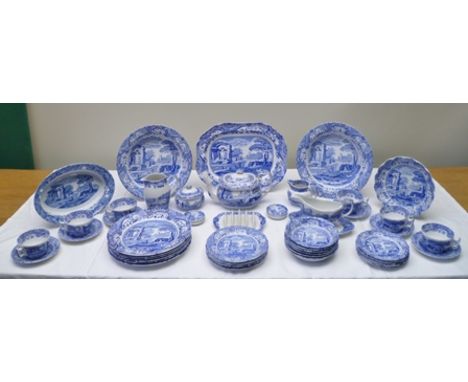 A COMPREHENSIVE COLLECTION OF SPODE, ITALIAN DESIGN, TRANSFER PRINTED, COBALT BLUE TABLE CERAMICS comprising; six of each - d