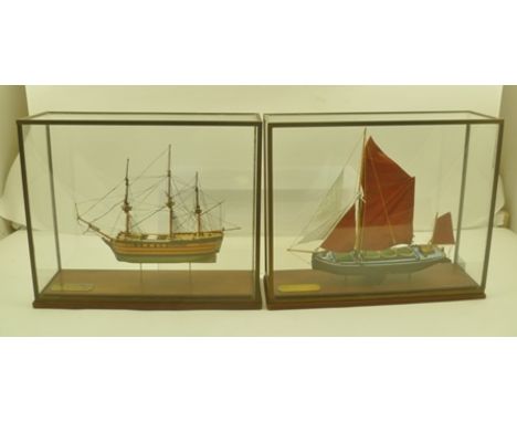 DANNY HICK "LADY DAPHNE", A MODEL BOAT IN GLASS DISPLAY CABINET, bears label "Model by Danny Hick St. Agnes, Isle of Scilly, 
