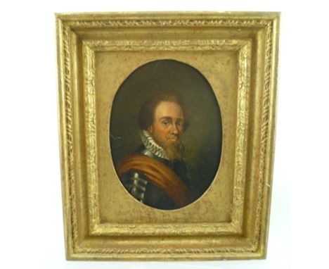 LATE 19TH CENTURY CONTINENTAL SCHOOL A bust length portrait of a gentleman,17th century style wearing a ruff and armour, an O