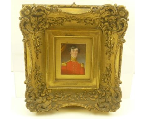 EARLY 19TH CENTURY ENGLISH SCHOOL Portrait miniature of an Officer wearing a red tunic, possibly a Gloucestershire regiment. 