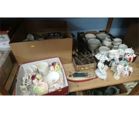 Shelf of assorted including tin plate boat 